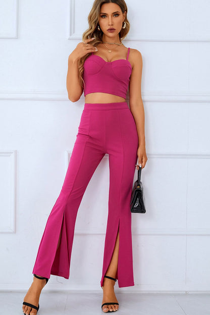 Sweetheart Neck Sports Cami and Slit Ankle Flare Pants Set