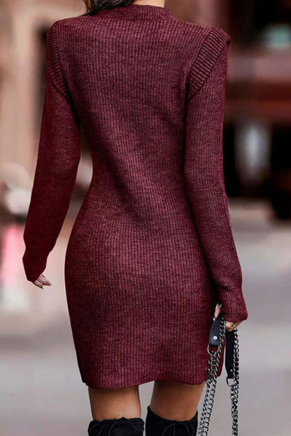 Rib-Knit Round Neck Sweater Dress